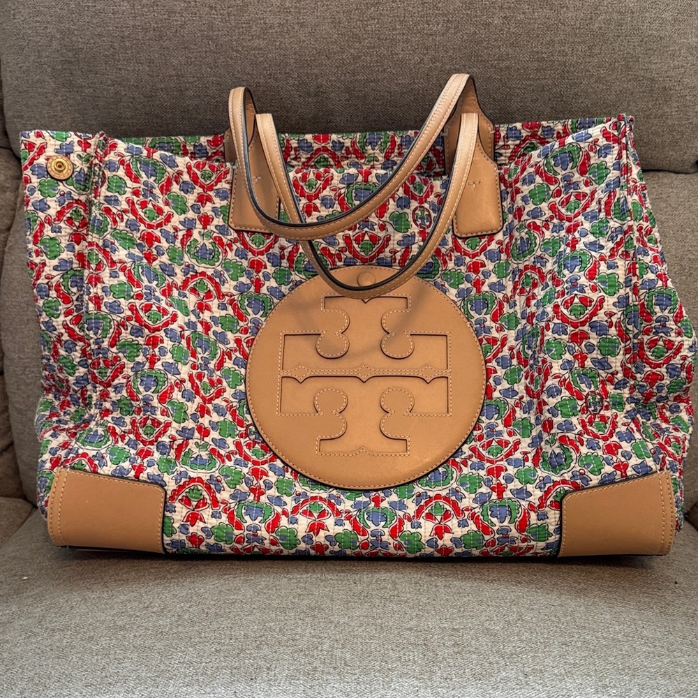 EUC Tory Burch Floral Tote with Tan Accents